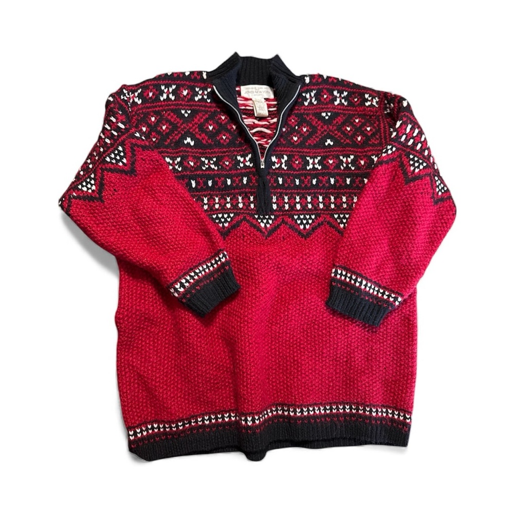 Fair Isle Half-Zip Sweater Mens Nordic Ski Lodge Wool Blend Cold Weather Large - Picture 7 of 14